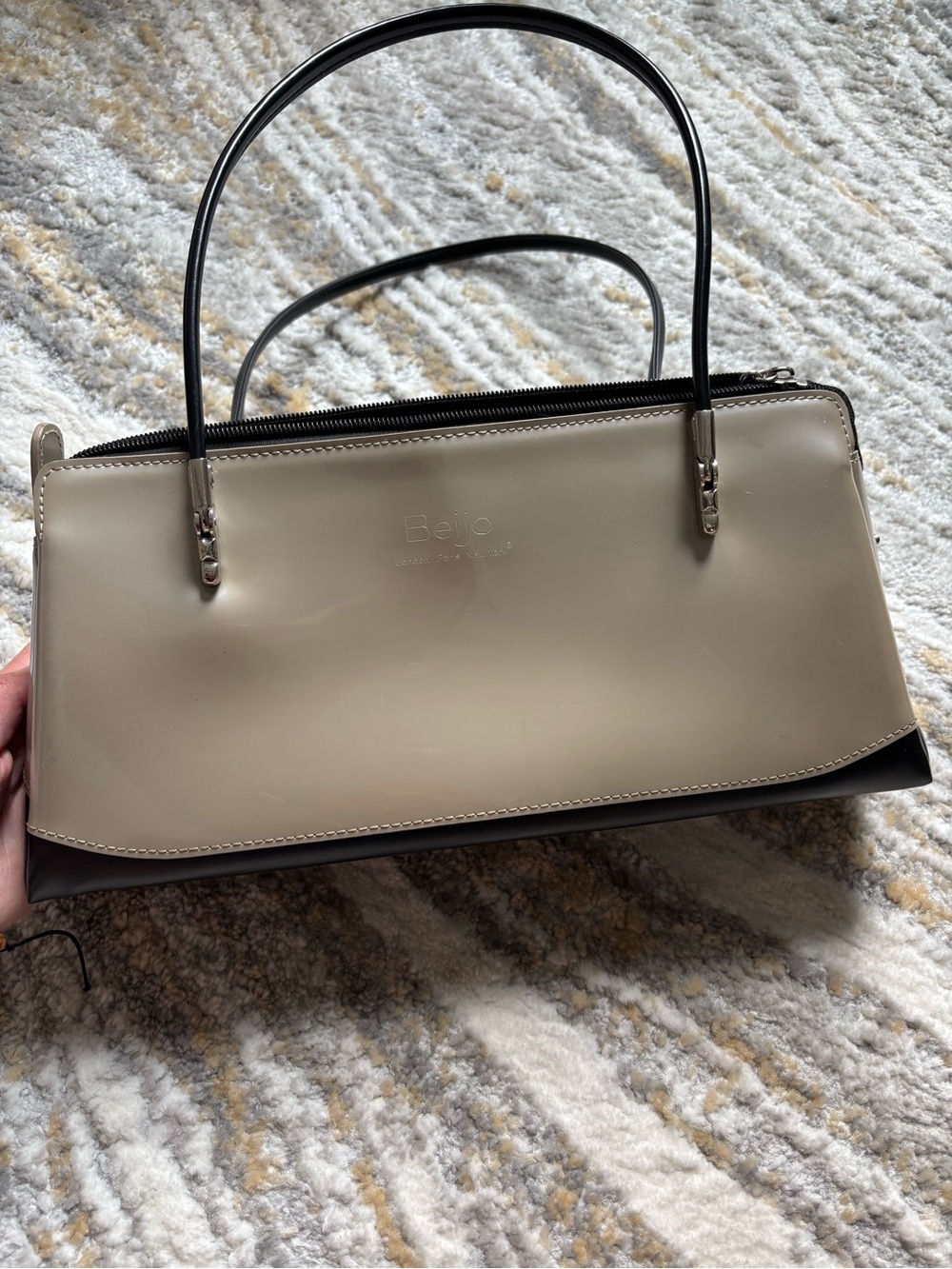 Beijo Cream and Black Leather Satchel